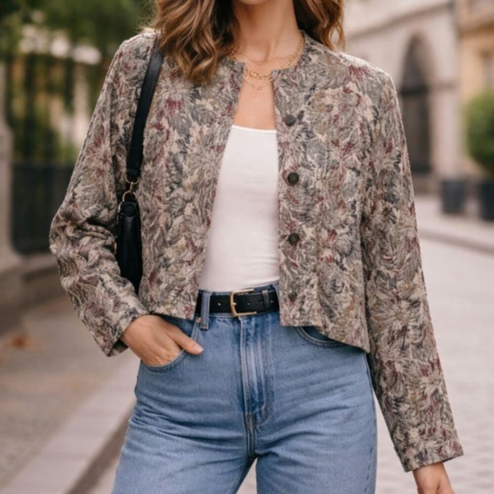 Vintage 80's Fisher Hill Tapestry Jacket Women's Sz 8 Rayon/Wool Blend Button-Up